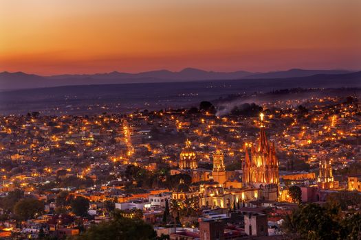 San Miguel de Allende, Mexico, Overlook Parroquia Archangel Church Close Up, Churches Houses and No Trademarks