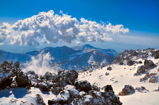 Scenic view from the slopes of Sabalan, volcano in Iran