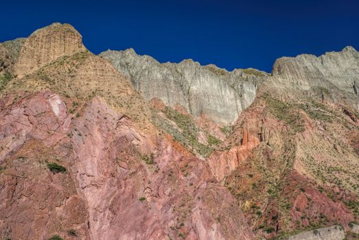 Colorful cliffs in valley Quebrada de Humahuaca in Argentina, Jujuy province