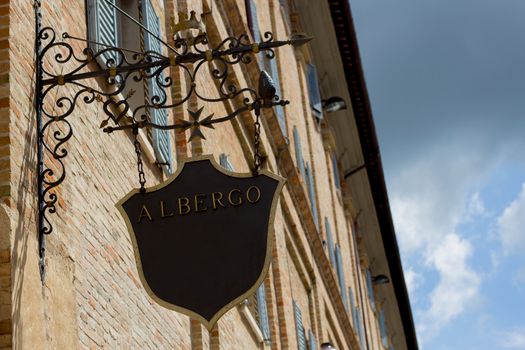 Suspended sign of hotel for tourism