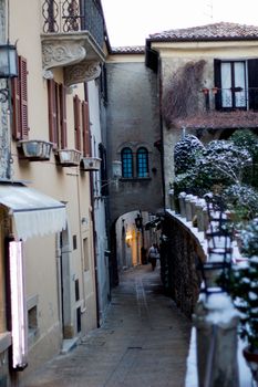 winter in the old city whit snow