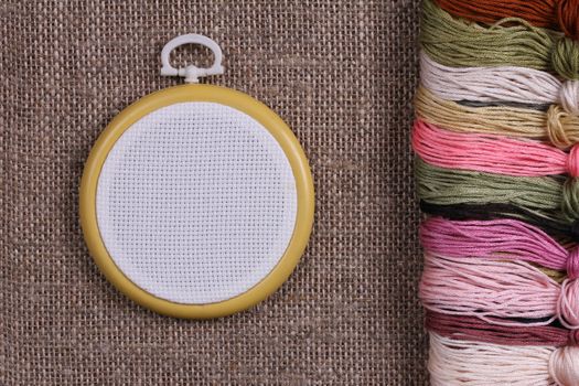 Round tambour for cross stitch on sacking