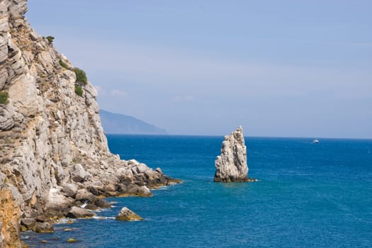 sea with rocks and boat near the Yalta.Crimea.Ukraine