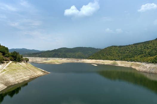 View  in front of the dam-wall at river Topolnitsa, Muhovo, Bulgaria