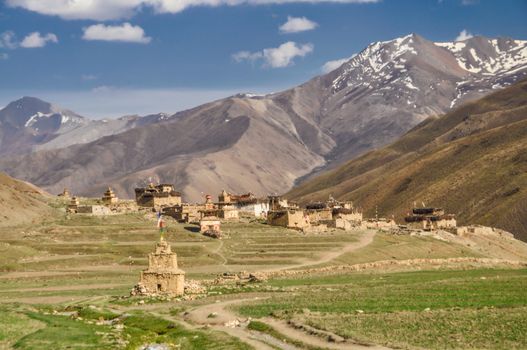 Scenic old settlement in Dolpo region in Nepal