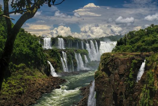 Dramatic view of Iguazu waterfalls in Argentina              