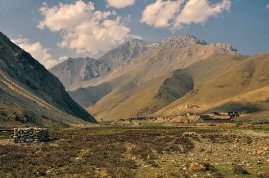 Scenic valley in Himalayas mountains in Nepal