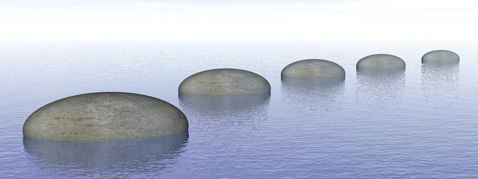 Grey stones steps upon the ocean - 3D render