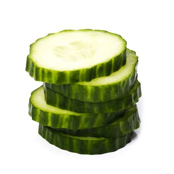 Sliced cucumber on a white background
