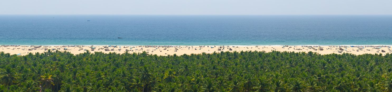 Sky, sea, sand and jungle tranquil panorama for relaxation (Kerala, India)