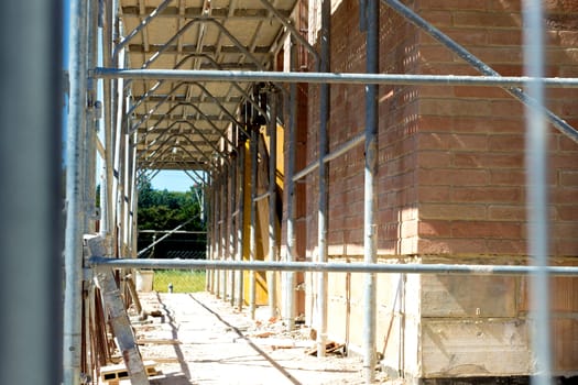 detail of a scaffolding for construction secured