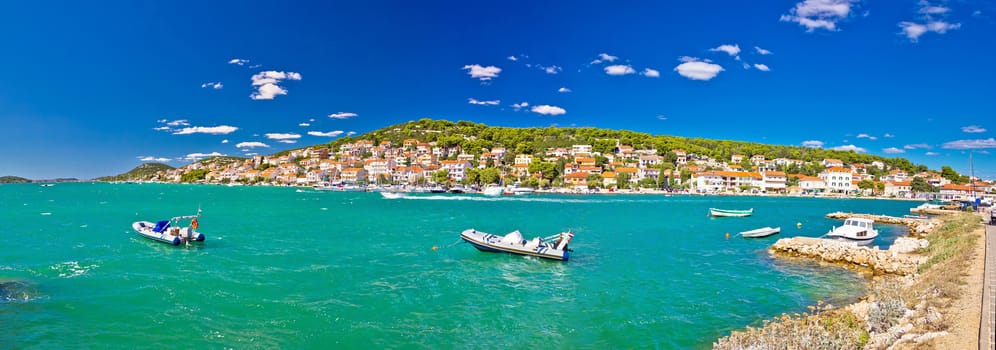 Coastal town of Tisno panorama, island of Murter, Dalmatia, Croatia