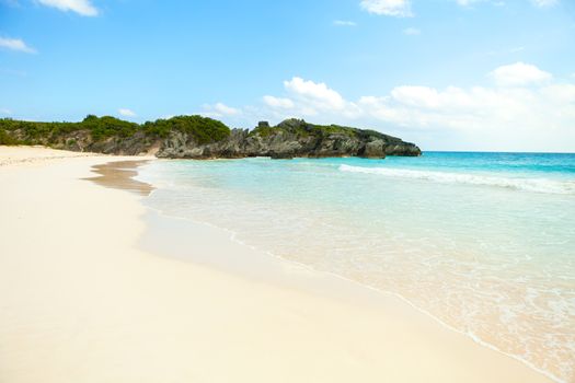 Bermuda Horseshoe Bay beach scene empty without any tourists.