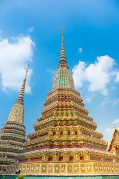 Pagodas of Wat Pho, the Temple of the Reclining Buddha or Wat Phra Chetuphon. Bangkok, Thailand.