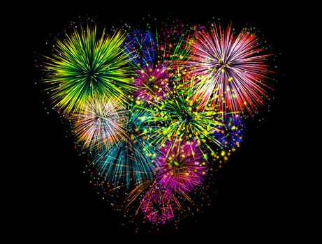 Heart fireworks on background