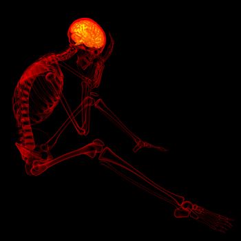 3d rendered red skeleton of a sitting - headache