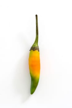 yellow and green hot chili pepper isolated on a white background