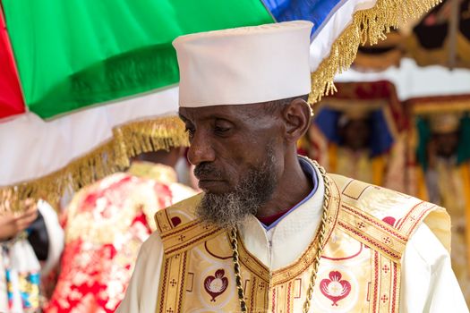 Clergy of the Ethiopian Orthodox church during a colorful procession of the Timket (Epiphany) celebrations, on January 19, 2015 in Addis Ababa.