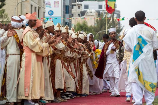 Ethiopian Orthodox followers celebrate Timket,  the Ethiopian Orthodox celebration of Epiphany, on January 19, 2015 in Addis Ababa.