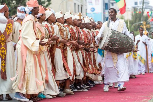 Ethiopian Orthodox followers celebrate Timket,  the Ethiopian Orthodox celebration of Epiphany, on January 19, 2015 in Addis Ababa.