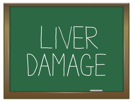 Illustration depicting a green chalkboard with a liver damage concept.