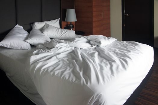 Double bed in the hotel room