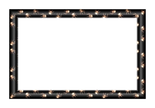 Rectangular blank frame for pictures and paintings of small spiders on black background