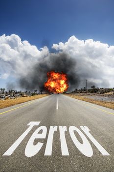 Image of a road with the text TERROR