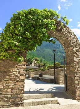 Stone arch in the historic center of Andorra La Vella, capital of Andorra.