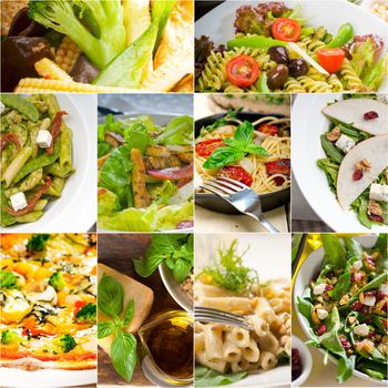 healthy vegetarian pasta soup salad pizza Italian food staples collage