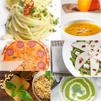 healthy vegetarian pasta soup salad pizza Italian food staples collage