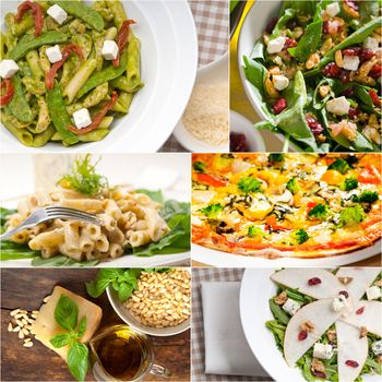 healthy vegetarian pasta soup salad pizza Italian food staples collage