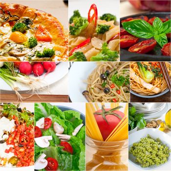 healthy Vegetarian vegan food collage nested on white frame