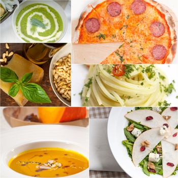 healthy vegetarian pasta soup salad pizza Italian food staples collage