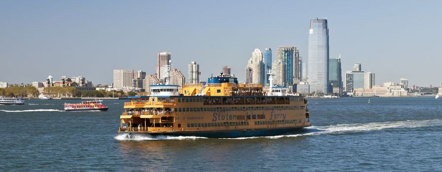 New York, USA, September 27, 2014: Staten Island Ferry provides 22 million people a year (70,000 passengers a day) with ferry service between St. George on Staten Island and Whitehall Street in lower Manhattan