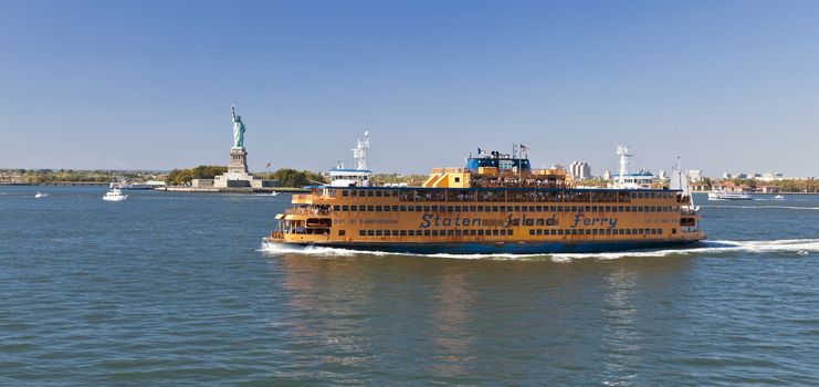 New York, USA, September 27, 2014: Staten Island Ferry provides 22 million people a year (70,000 passengers a day) with ferry service between St. George on Staten Island and Whitehall Street in lower Manhattan