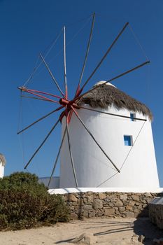 The famous wind mills in Mykonos during daytime