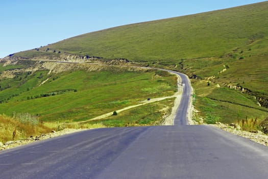Mountain highway and landscape. North Caucasus travel.