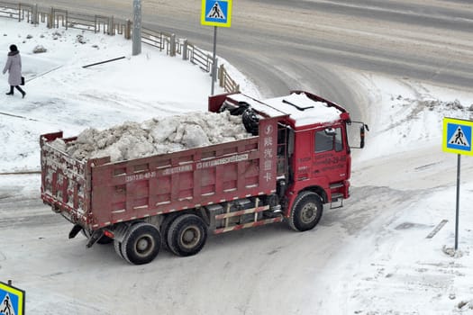 The truck is lucky snow