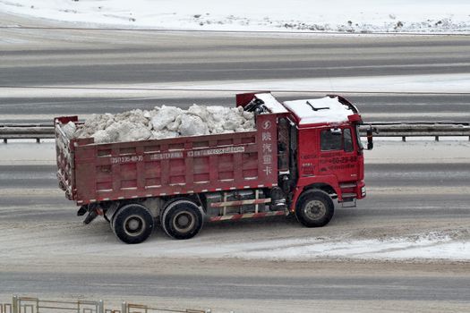 The truck is lucky snow