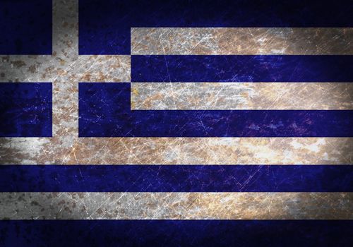 Old rusty metal sign with a flag - Greece