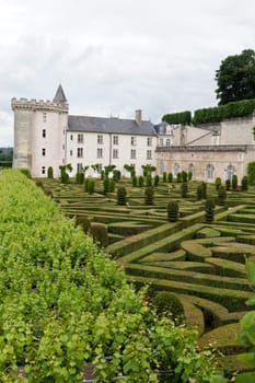 Gardens and Chateau de Villandry  in  Loire Valley in France 