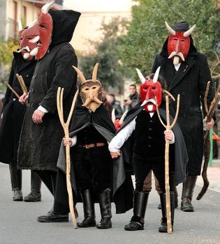 Orani, Sardinia - March 6, 2011: Parade of traditional masks of Sardinia at the Carnival of 6 March 2011 in Orani, Sardinia.