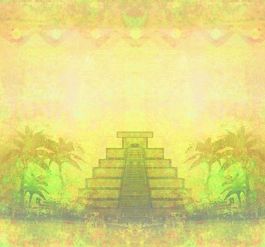 Mayan Pyramid, Chichen-Itza, Mexico - grunge abstract background