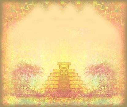 Mayan Pyramid, Chichen-Itza, Mexico - grunge abstract frame
