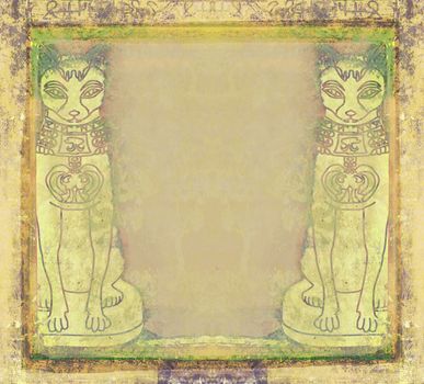 Stylized Egyptian cats - grunge frame