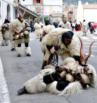 Orani, Sardinia - February 17, 2013: Parade of traditional masks of Sardinia at the Carnival of 17 February 2013 Orani, Sardinia.