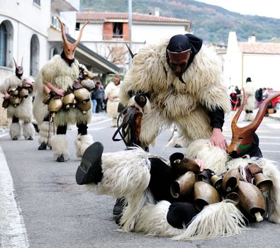 Orani, Sardinia - February 17, 2013: Parade of traditional masks of Sardinia at the Carnival of 17 February 2013 Orani, Sardinia.