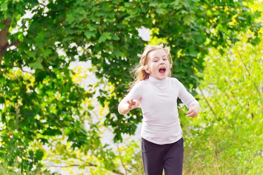Photo of cute running girl in summer