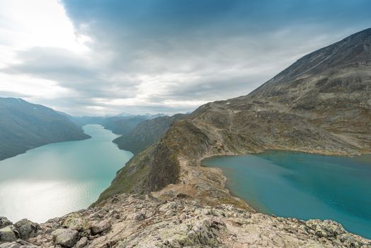 Besseggen at Jotunheimen park, view on 2 lakes